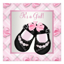 Pink Black Baby Shoes Pink Black Baby Girl Shower Personalized Announcements