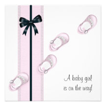 Pink & Black Baby Shoes Shower Invitations