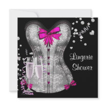Pink Black Corset Lingerie Bridal Shower Invitations