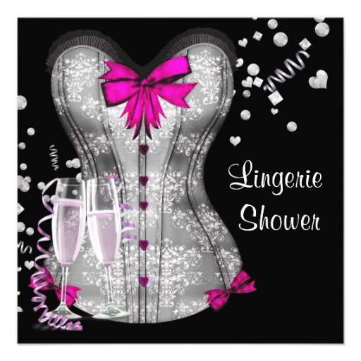 Pink Black Corset Lingerie Bridal Shower Invitations