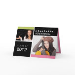 Pink black custom photo graduation announcement cards
