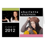 Pink black custom photo graduation announcement cards
