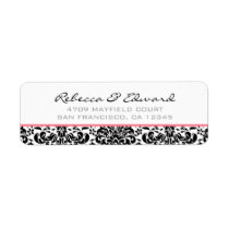 Pink & Black Damask Address Label