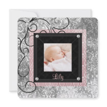 Pink Black Damask Baby Girl Photo Birth