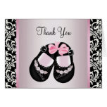 Pink Black Damask Baby Girl Shower Thank You Greeting Card