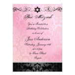 Pink & Black Damask Bat Mitzvah Birthday Invite invitations