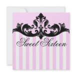 Pink & Black Damask Birthday Invitation