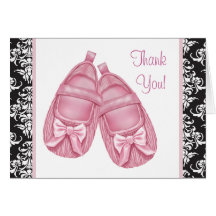 Pink Black Damask Booties Baby Thank You Cards