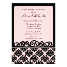 Pink & Black Damask Bridal Shower Invitation