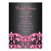 Pink & Black Damask Bridal Shower Invitation