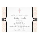 Pink Black Damask Christening Custom Invitations