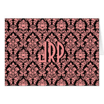 Pink & Black Damask Greeting Card