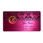 PINK BLACK DAMASK MONOGRAM, RED RUBY CUSTOM SHIPPING LABELS