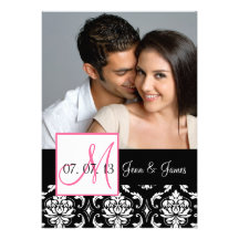 Pink Black Damask Photo Save the Date Personalized Invitations