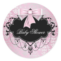 Pink Black Damask Pink Black Baby Shower Sticker
