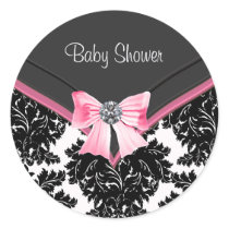 Pink Black Damask Pink Black Baby Shower Sticker