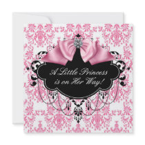 Pink Black Damask Princess Baby Girl Shower