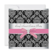 Pink Black Damask Sweet 16 Birthday Party