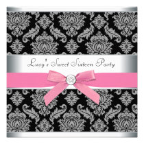 Pink Black Damask Sweet 16 Birthday Party invitations