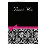 Pink & Black Damask Thank You Card