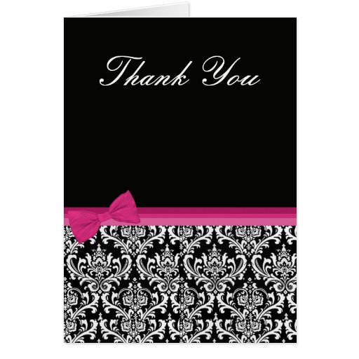 Pink & Black Damask Thank You Card