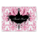 Pink Black Damask Thank You Cards