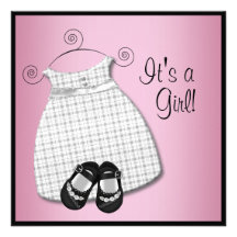 Pink Black Dress Shoes Pink Black Baby Girl Shower Personalized Announcements