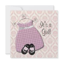 Pink Black Dress Shoes Pink Black Damask Baby Girl Custom Invitations