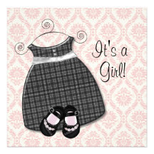 Pink Black Dress Shoes Pink Black Damask Baby Girl Invite