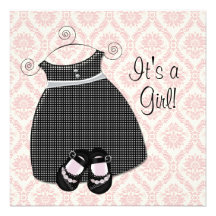 Pink Black Dress Shoes Pink Black Damask Baby Girl Personalized Invite