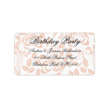 Pink & Black Floral Damask Address Label