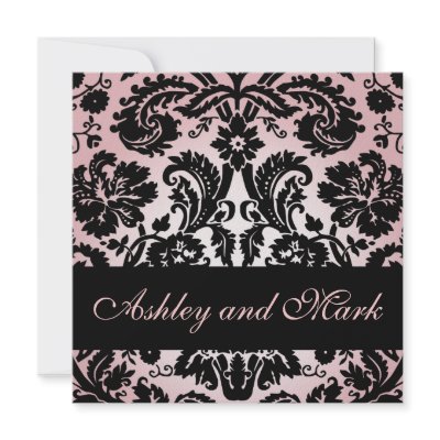 Pink Black Floral Damask Wedding Invitation by WeddingCentre
