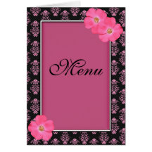 Pink & Black Flowers -  Wedding Menu Cards
