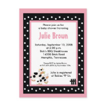 Pink & Black Girly Moo Cow Baby Shower Invitations Post Cards