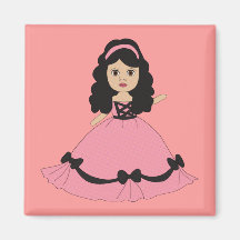 Pink & Black Gown Princess 2 Refrigerator Magnets