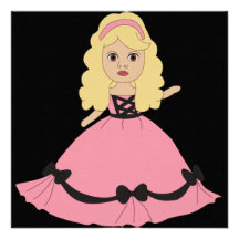 Pink & Black Gown Princess 4 Personalized Announcements