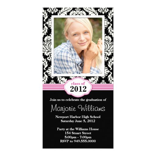 Pink Black Graduation Invitation Class of 2012 Personalized Photo Card