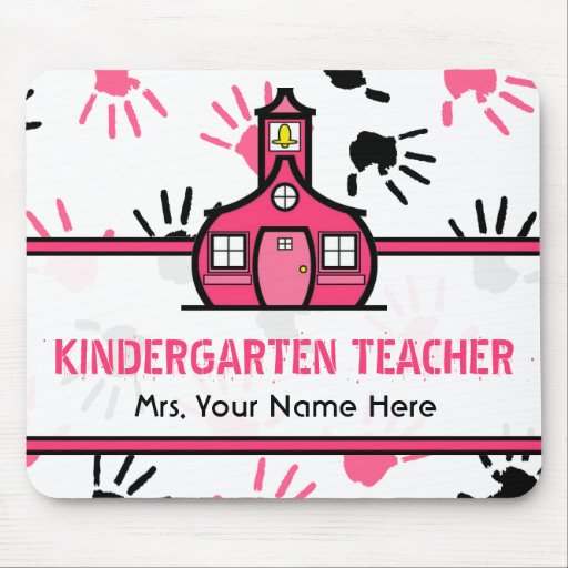 Pink & Black Handprints Kindergarten Teacher Mousepad