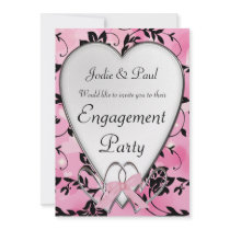 Pink & Black Heart Wedding - Engagement Invitation
