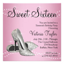 Pink Black High Heels Sweet 16 Party invitations
