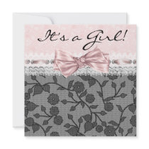 Pink Black Lace Pink Black Baby Girl Shower Personalized Invites