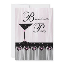 Pink Black Martini Bachelorette Party Invitations