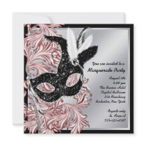 Pink Black Mask Pink Black Masquerade Party Personalized Announcement