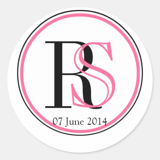 Pink Black Modern Monogram Wedding Favour Label Stickers