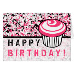 Pink & Black Paint Splatter Birthday Card