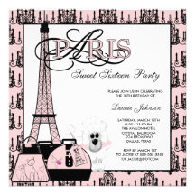 Pink Black Paris Chandelier Sweet Sixteen Party Invite