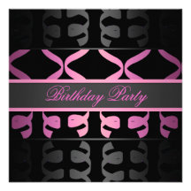 Pink & Black Party Streamer Birthday Invitation