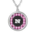Pink black plaid with "N" monogram Necklace