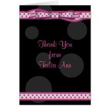 Pink & Black Polka Dot Bat Mitzvah Thank You Card