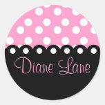 Pink & Black Polkadot Round Sticker